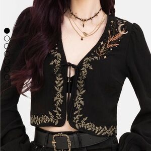 Disturbia Abellona Embroidered tie front blouse whimsygoth cottagecore NWT